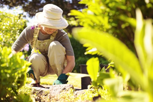 Gardener consulting a homeowner with accessible communication materials