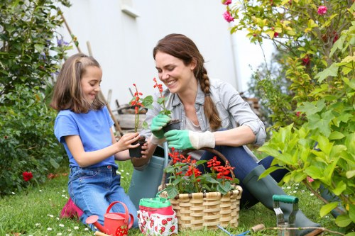 Gardening crew managing waste and environmental protection on site