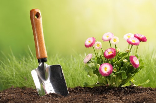 Eco-friendly hedge trimming tools in use